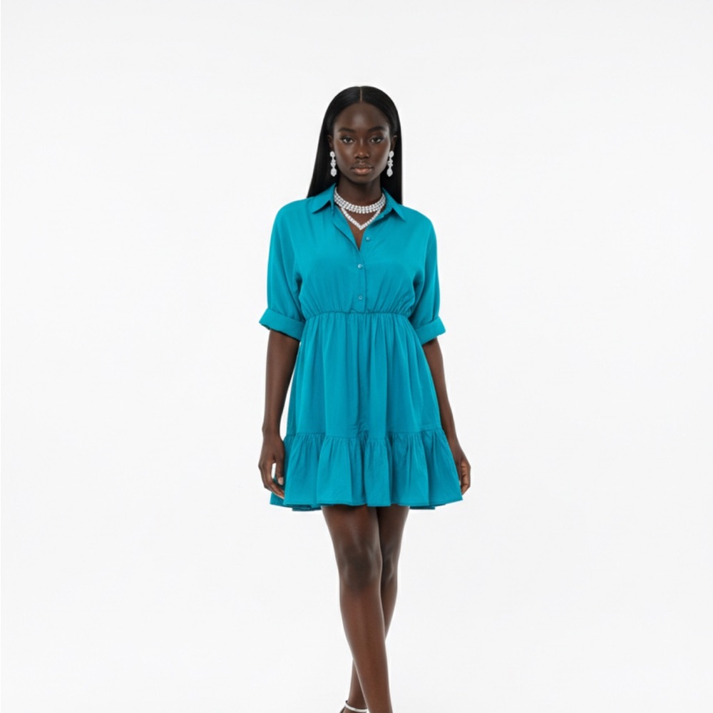 Teal Elegance Shirt Dress – Effortless Chic